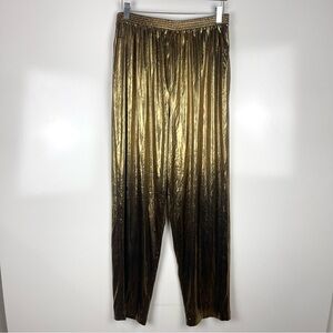 Vintage Village Fair Metallic Gold Pants Made in USA Pull On Straight Leg Retro